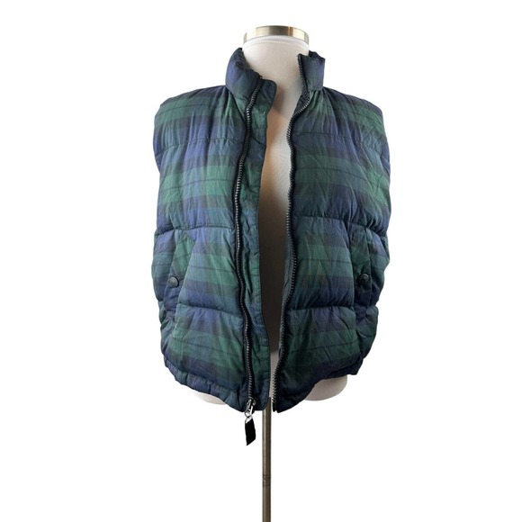 Eddie Bauer Full Zip Goose Down Puffer Vest Blue Green Plaid Women's Size XL - Picture 2 of 12